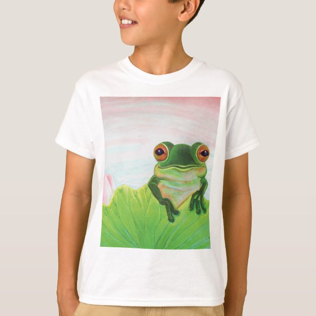 Grönt Frog Relaxing i dammen T Shirt (Framsida)
