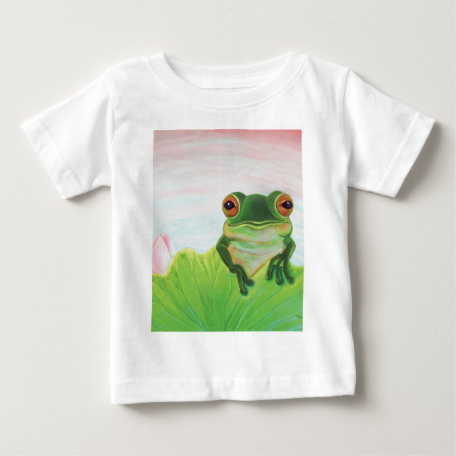 Grönt Frog Relaxing i dammen T Shirt (Framsida)