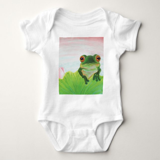 Grönt Frog Relaxing i dammen T Shirt (Framsida)