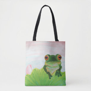 Grönt Frog Relaxing i dammen Tygkasse