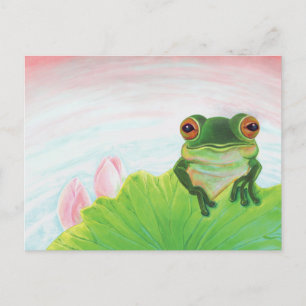 Grönt Frog Relaxing i dammen Vykort