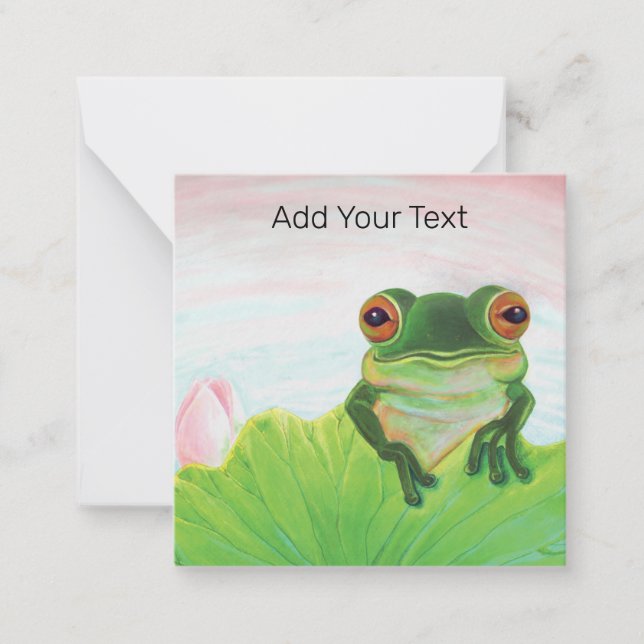 Grönt Frog Relaxing Personlig Anteckningskort (Framsida)