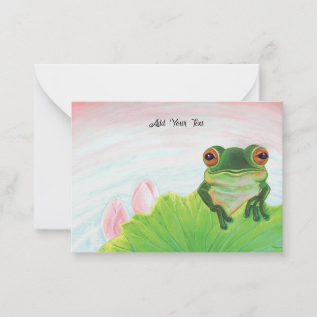 Grönt Frog Relaxing Personlig Anteckningskort (Framsida)