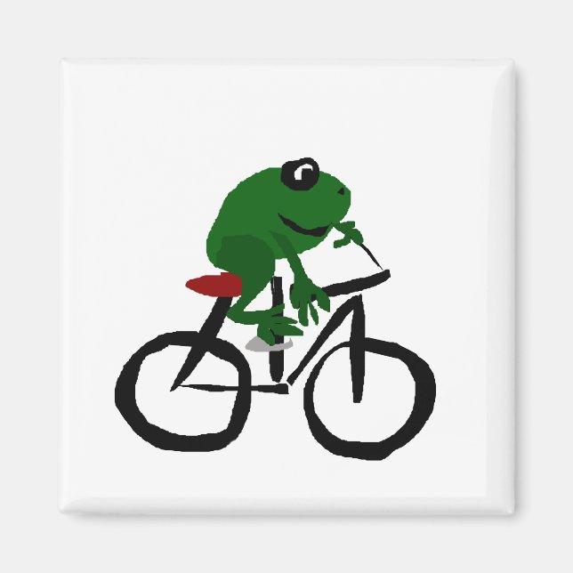 Grönt Frog Riding a Bicycle Magnet (Framsidan)
