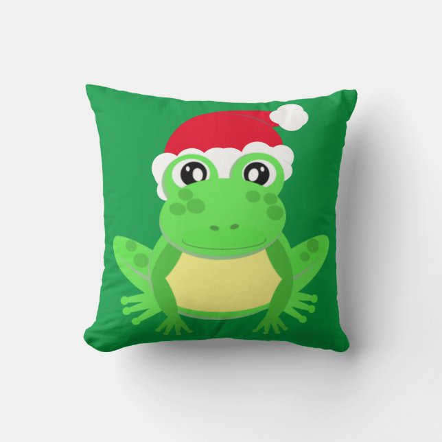 Grönt Frog Santa Hat Tecknad Novelty Funny Kudde (Framsida)