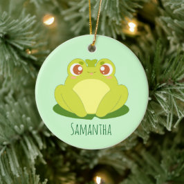 Grönt Frog Sitta vid Löv Julgransprydnad Keramik