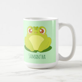 Grönt Frog Sitta vid Löv Kaffemugg