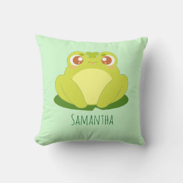 Grönt Frog Sitta vid Löv Kudde