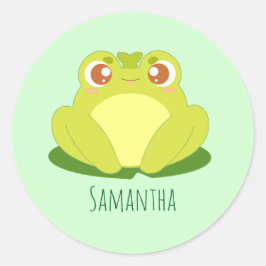 Grönt Frog Sitta vid Löv Runt Klistermärke