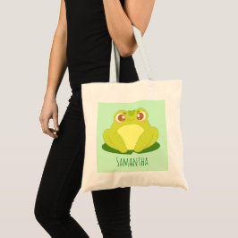 Grönt Frog Sitta vid Löv Tygkasse