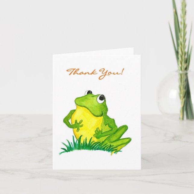 Grönt Frog 'Tack!' Notecard Tack Kort (Framsida)