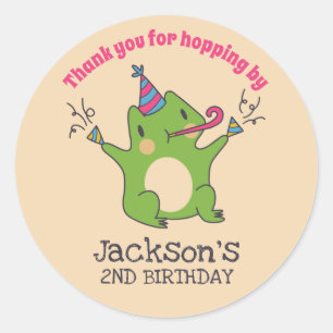 Grönt Frog Tecknad Barns födelsedag Party Favorite Runt Klistermärke