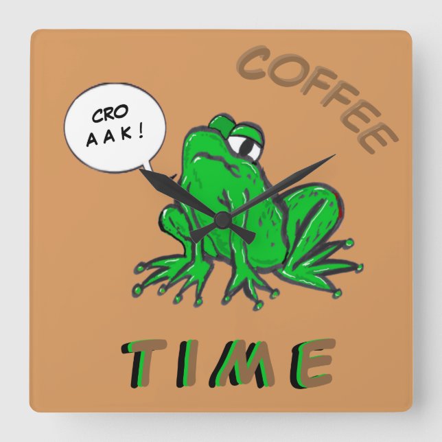 Grönt Frog Tecknad-kaffetid - klocka (Framsida)