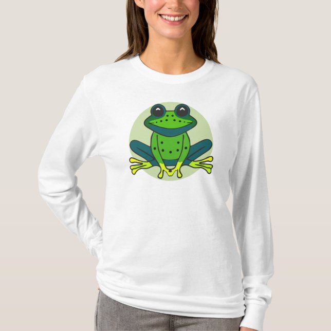 Grönt Frog Tecknad T Shirt (Framsida)