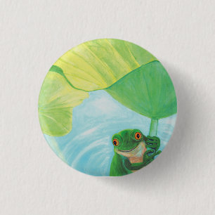 Grönt Frog under Lily Pad Knapp