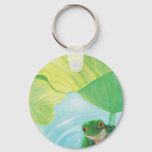 Grönt Frog under Lily Pad Nyckelring