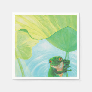 Grönt Frog under Lily Pad Pappersservett