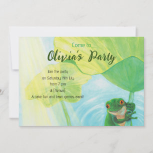Grönt Frog under Lily Pad Party Inbjudningar