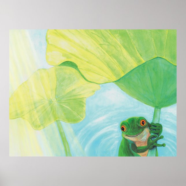 Grönt Frog under Lily Pad Poster (Framsidan)