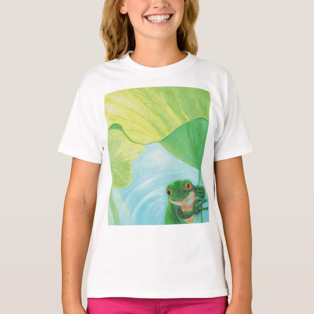 Grönt Frog under Lily Pad T Shirt (Framsida)