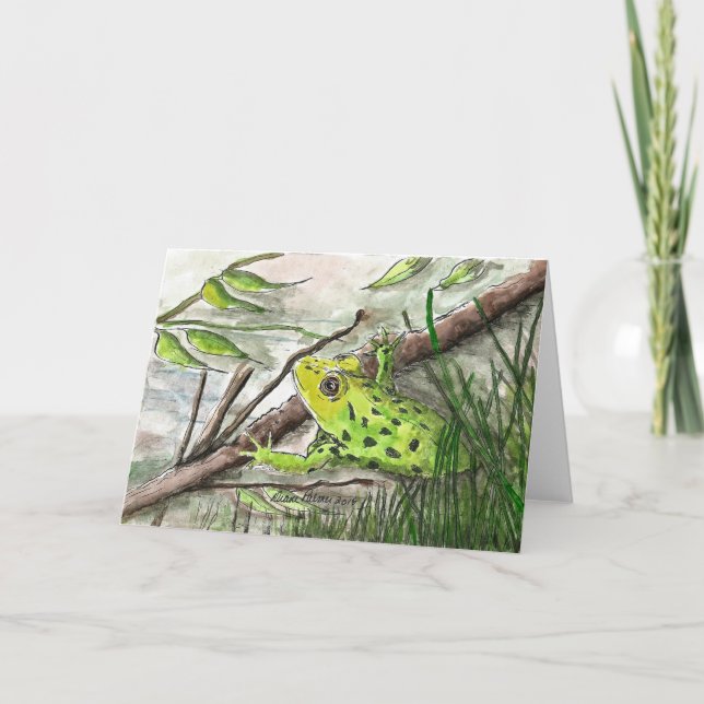 Grönt Frog, Vattenfärgsfolkbild, målarutskrift Kort (Framsida)