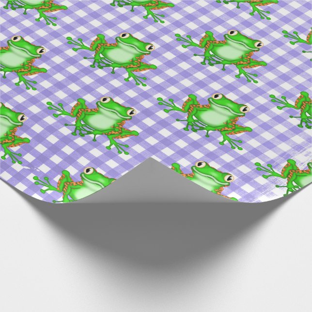 Grönt Frogs på Lila Gingham Presentpapper (Hörn)