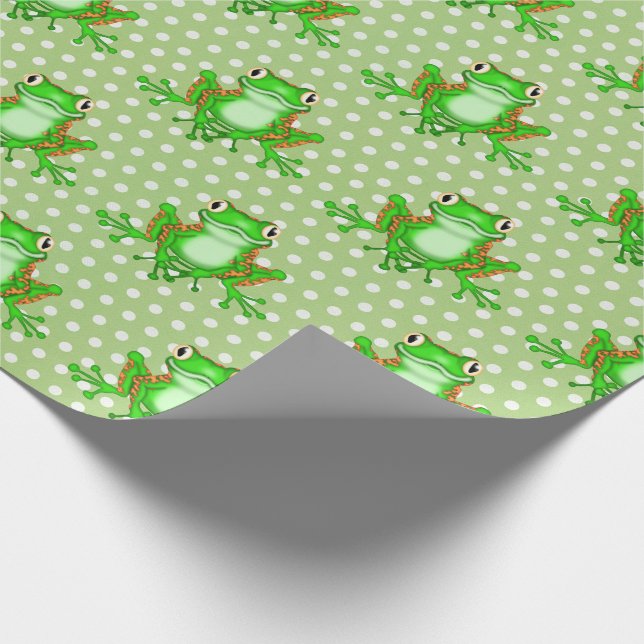 Grönt Frogs på Polka dots Presentpapper (Hörn)