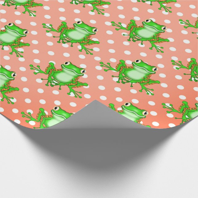 Grönt Frogs på Polka dots Presentpapper (Hörn)