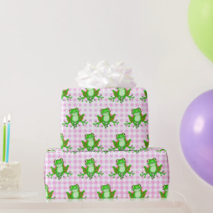 Grönt Frogs på Rosa Gingham Presentpapper