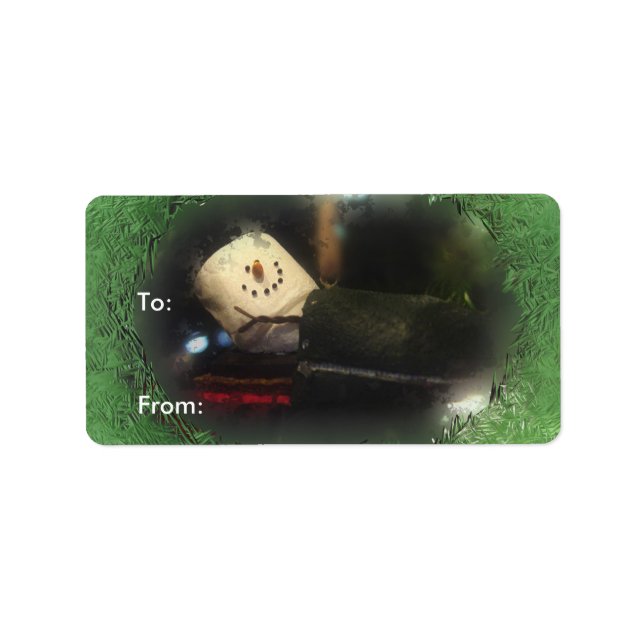 Grönt Frosty S'mores Snögubbe Gift Labels Adressetikett (Framsidan)
