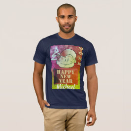 Grönt Funny Cute Little Tecknad Boy Gott nytt år T Shirt
