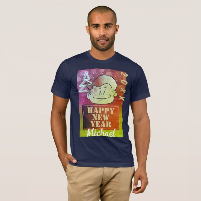 Grönt Funny Cute Little Tecknad Boy Gott nytt år T Shirt (Hel framsida)