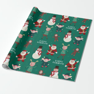 Grönt Funny Family Photo Helgdag Wrapping Papper Presentpapper