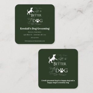 Grönt Funny Hund för offertgrooming Fyrkantigt Visitkort