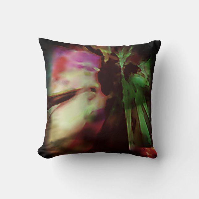 Grönt Fuschia Beige Batik-like Abstrakt Flower Art Kudde (Framsida)
