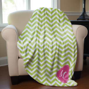 Grönt & Fuschia Zigzag Mönster Monogram Fleecefilt