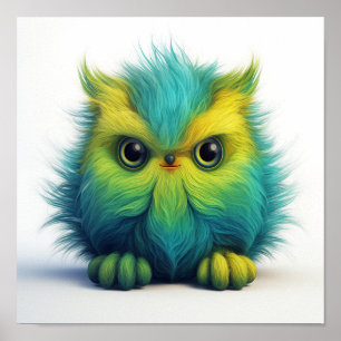 Grönt Fuzzy Uggla Fantasy Creature Poster