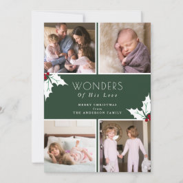 Grönt fyra fotojul Holly Julkort