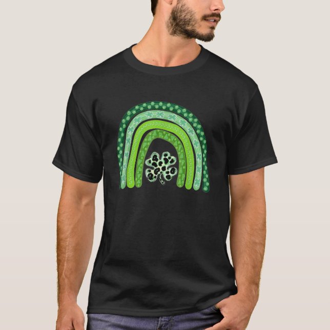 Grönt Fyrklöver Leopard Rainbow St Patrick T Shirt (Framsida)