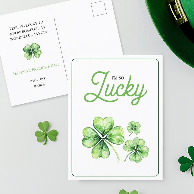 Grönt Fyrklövra Tur Lycklig St patricks day Helg Vykort (Green Four Leaf Clover Luck Happy St Patrick's Day Holiday Postcard)