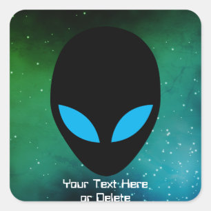 Grönt Galaxy för texthuvud och Öga Färg Alien Head Fyrkantigt Klistermärke