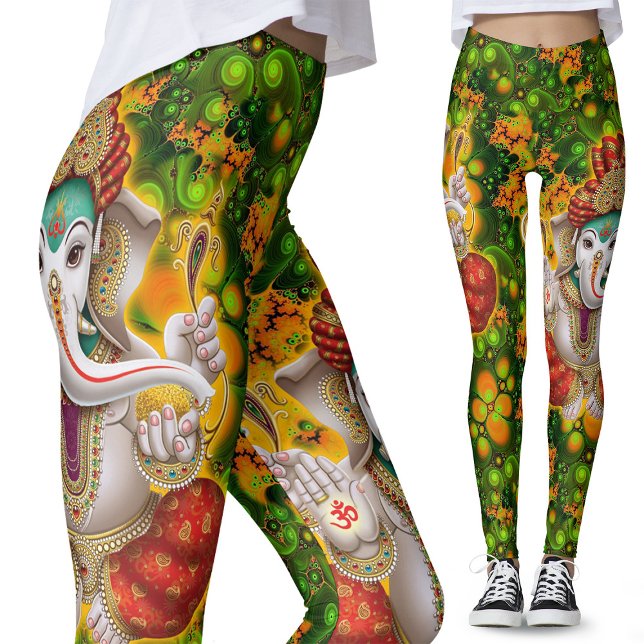 Grönt Ganesh God Hippie Boho Psychedelic Festival Leggings (Skapare uppladdad)