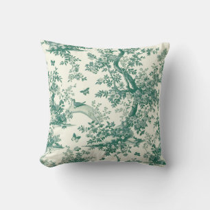 Grönt Garden Blommar Träd Toile de Jouy Kudde