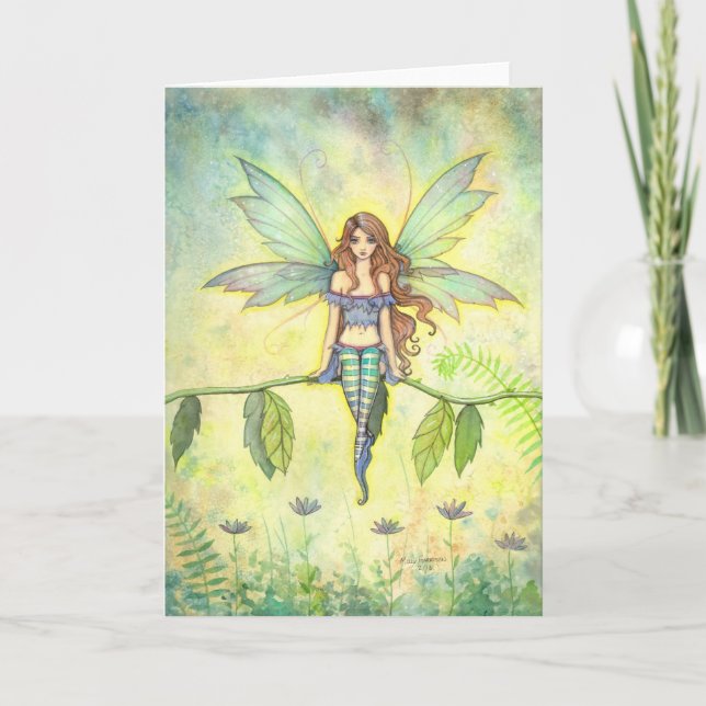 Grönt Garden Fairy Fantasy Art Card Kort (Framsida)