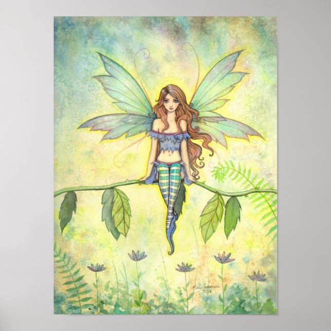 Grönt Garden Fairy Fantasy Art Print Poster (Framsidan)