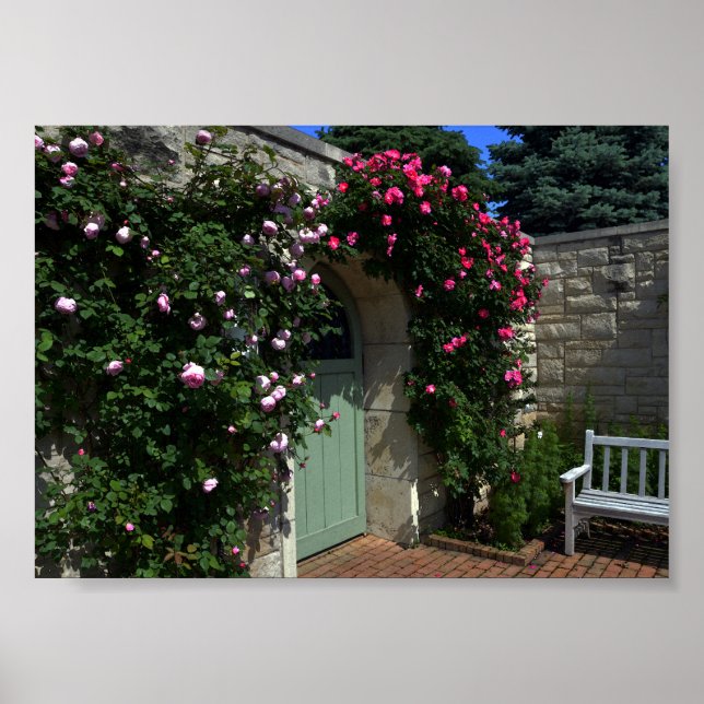 Grönt Garden Grind med Bench, 7 x 5 tum Poster (Framsidan)