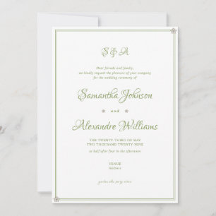 Grönt Garden Wedding Ceremony Minimalist-skript Inbjudningar