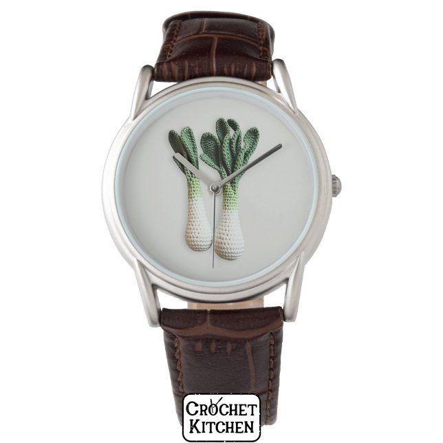 Grönt Gardener Minimalist Crochet Leek Yarn Art Armbandsur (Skapare uppladdad)