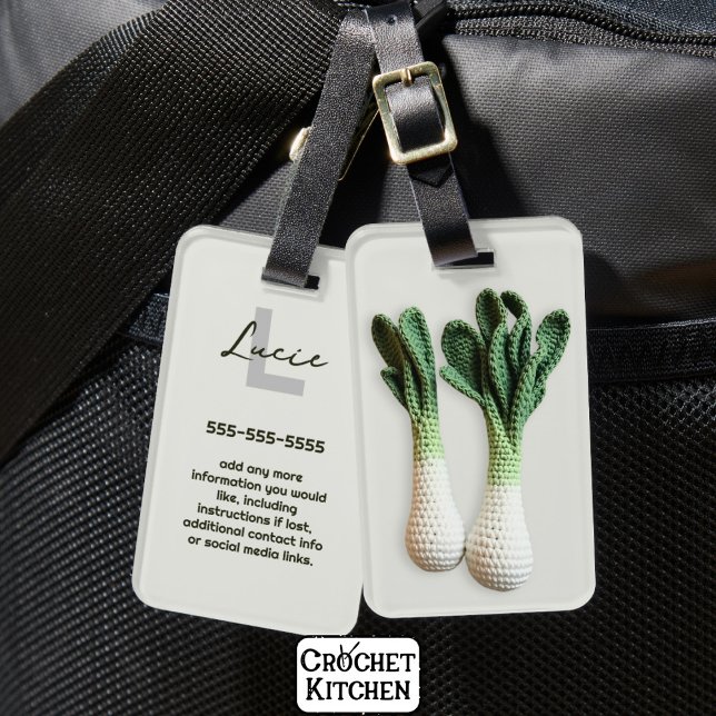 Grönt Gardener Minimalist Crochet Leeks Namn Bagagebricka (Skapare uppladdad)