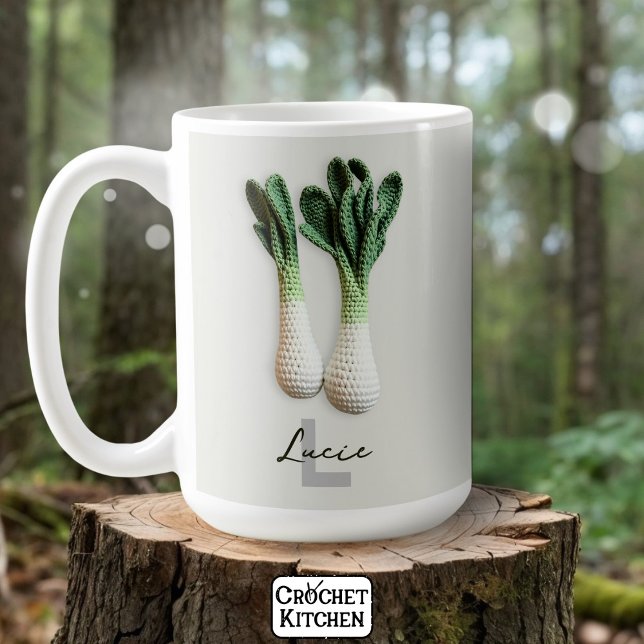 Grönt Gardener Minimalist Crochet Leeks Namn Kaffemugg (Skapare uppladdad)